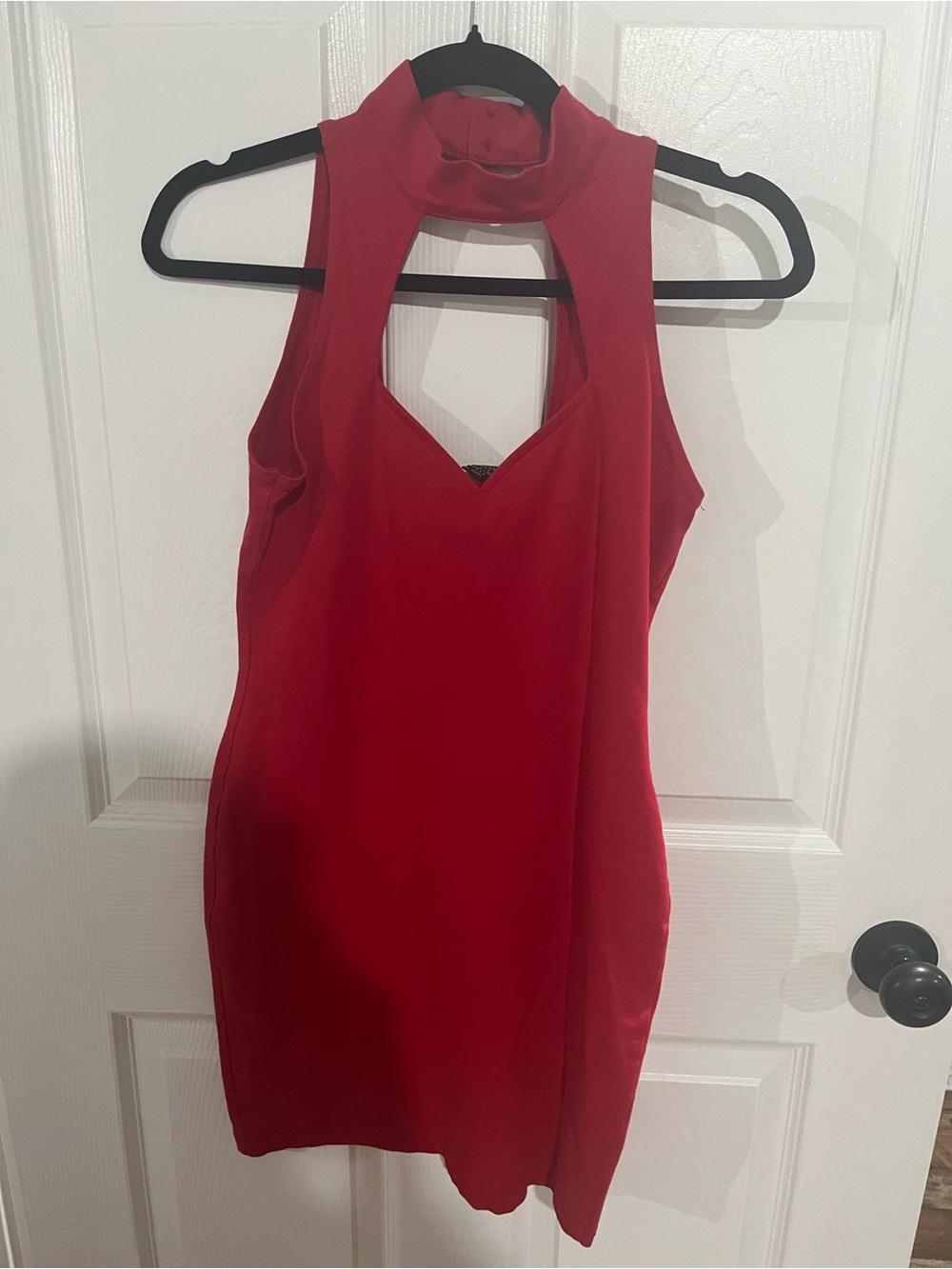 Chic Red Mock Neck Mini Dress with Front Cutout